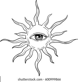 All seeing eye symbol on lthe sun