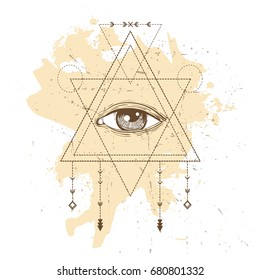 All seeing eye symbol and sacred geometry