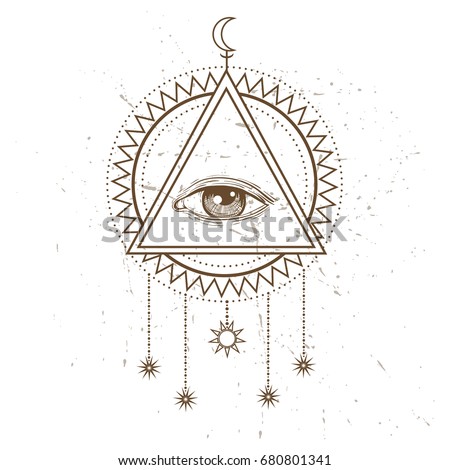 All seeing eye symbol and sacred geometry