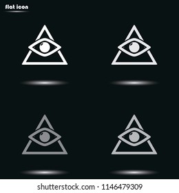 All seeing eye symbol, simple triangle flat grayscale vector icon.