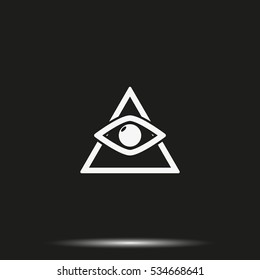 All seeing eye symbol, simple triangle. Flat icon.