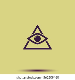 All seeing eye symbol, simple triangle. Flat icon.
