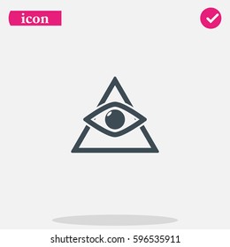 All seeing eye symbol, simple triangle. Flat icon.