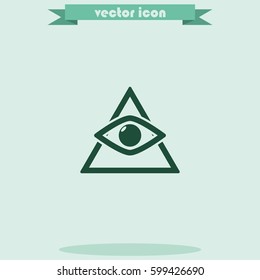 All seeing eye symbol, simple triangle. Flat icon.