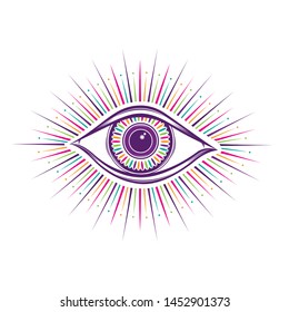 All seeing eye symbol. Vision of Providence. Alchemy, religion, spirituality, occultism, tattoo art. Isolated vector illustration. Conspiracy theory. Decorative drawing style print logo 