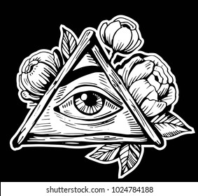 All seeing eye. Tatto sketch. Vector illustration