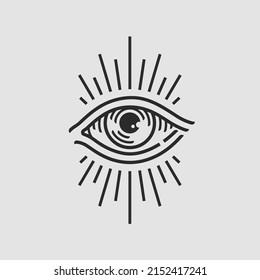 All seeing eye tattoo line icon. Third eye symbol. Mystical and esoteric eye. Vector illustration.