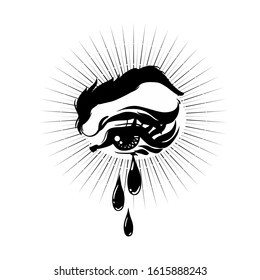 All seeing eye with tears. Hand-drawn beautiful eye. Symbol Occultism. Isolated vector illustration