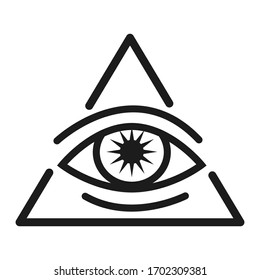 All seeing eye in triangle icon. World elite logotype design element. 