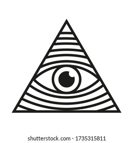 All seeing eye. Eye in triangle. Illuminati mason symbol.  Isolated vector illustration.
