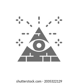 All seeing eye, triangle, pyramid grey icon.