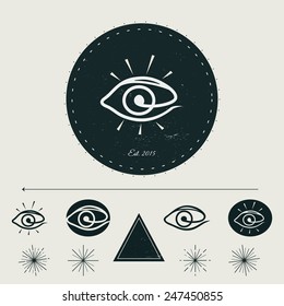All Seeing Eye. Vector elements for create logotype, packaging labels or simply T-Shirt designs.