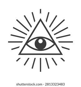 All seeing eye within a triangle black and white line illustration