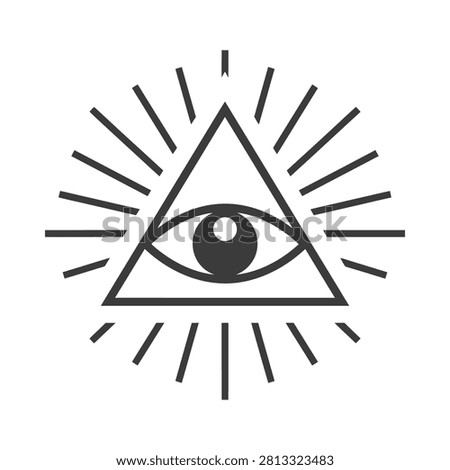 All seeing eye within a triangle black and white line illustration