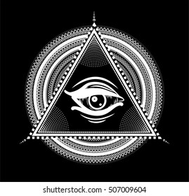 All seeing eye.New World Order. Eye providence.Mandala. Vector isolated illustration. 