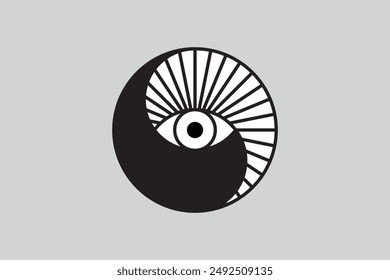 All Seeing Eye. Yin and Yang Themed Decorative Symbol. Vector Illustration. Mindful Eye.