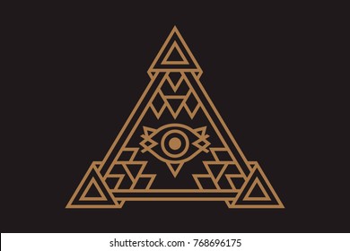 All Seeing Icon Illustration. The Symbol Of The Illuminati Eye In The Pyramid, In Different Styles.