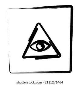 All Seeing Symbol Pyramid Eyes framed brush strokes, vector illustration.