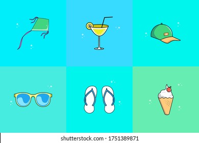 all set of summer vector flat illustrations on the street is perfect for sticker, poster, banner, etc