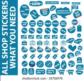 all shop stickers what you need. mega set. blue version. vector