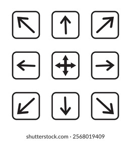 All side direction arrow set icon on white background. Up down left right buttons in black color. vector illustration.
