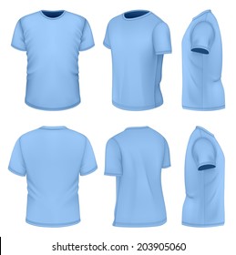 All six views men's blue short sleeve t  shirt design templates  Photo  realistic vector illustration  Illustration contains gradient mesh 