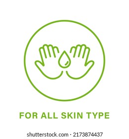 For All Skin Body Types Line Green Icon. Cosmetic Beauty Product Outline Pictogram. Natural Cosmetic For All Skin Face Type Icon. Dermatology Treatment Guarantee Symbol. Isolated Vector Illustration.