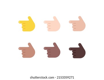 All Skin Tones Backhand Index Pointing Left Gesture Emoticon Set. Backhand Index Pointing Left Emoji Set