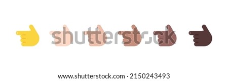 All Skin Tones Backhand Index Pointing Left Gesture Emoticon Set. Backhand Index Pointing Left Emoji Set