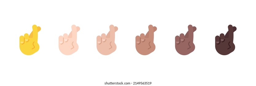All Skin Tones Crossed Fingers Gesture Emoticon Set. Crossed Fingers Emoji Set