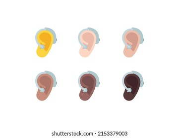 All Skin Tones Ear with Hearing Aid Emoticon Set. Ear with Hearing Aid  Emoji Set