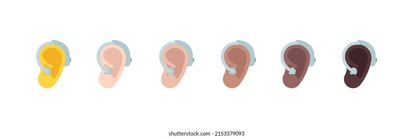 All Skin Tones Ear with Hearing Aid Emoticon Set. Ear with Hearing Aid  Emoji Set