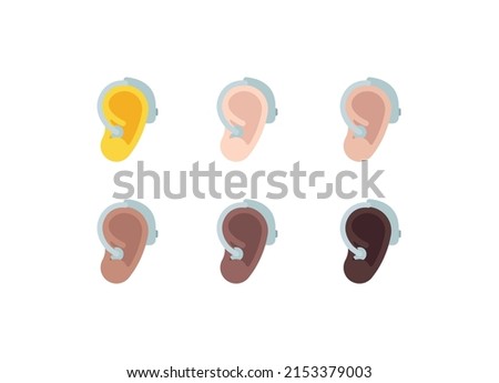 All Skin Tones Ear with Hearing Aid Emoticon Set. Ear with Hearing Aid  Emoji Set