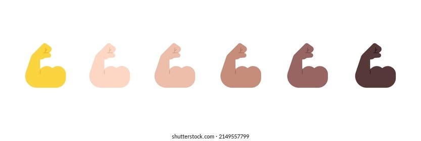 All Skin Tones Flexed Biceps Gesture Emoticon Set. Flexed Biceps Emoji Set