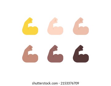 All Skin Tones Flexed Biceps Gesture Emoticon Set. Flexed Biceps Emoji Set