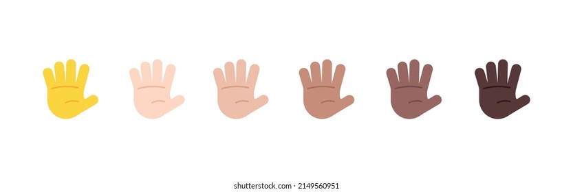 Todos los tonos de piel mano con dedos mostraron el juego de emoticonos Gesture. Mano con dedos mostrando conjunto Emoji