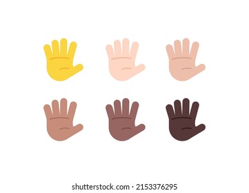 All Skin Tones Hand with Fingers Splayed Gesture Emoticon Set. Hand with Fingers Splayed Emoji Set
