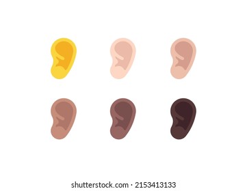 All Skin Tones Human Ear Emoticon Set. Ear Emoji Set