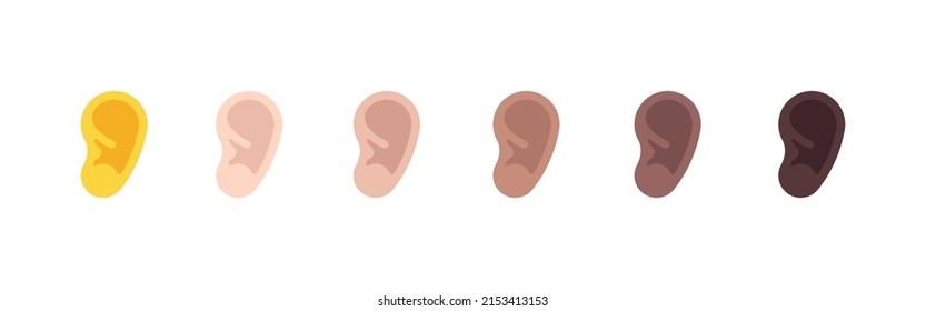 All Skin Tones Human Ear Emoticon Set. Ear Emoji Set