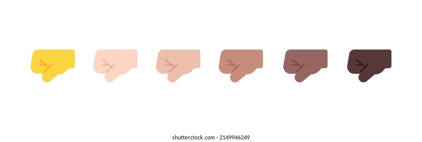 All Skin Tones Left Facing Fist Gesture Emoticon Set. Left Facing Fist Emoji Set