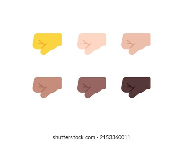 All Skin Tones Left Facing Fist Gesture Emoticon Set. Left Facing Fist Emoji Set