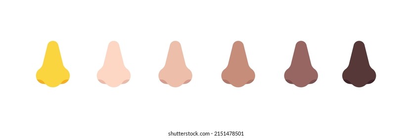 All Skin Tones Nose Emoticon Set. Human Nose Emoji Set