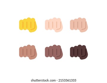 All Skin Tones Oncoming Fist Gesture Emoticon Set. Oncoming Fist Emoji Set