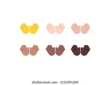 All Skin Tones Open Hands Gesture Emoticon Set. Open Hands Emoji Set