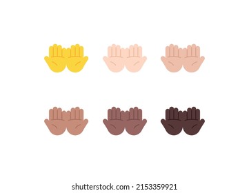 All Skin Tones Palms Up Together Gesture Emoticon Set. Palms Up Together Emoji Set