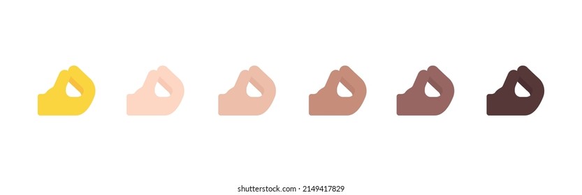 All Skin Tones Pinched Fingers Gesture Emoticon Set. Pinched Fingers Emoji Set