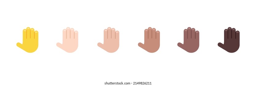 All Skin Tones Raised Back of Hand Gesture Emoticon Set. Raised Back of Hand Emoji Set