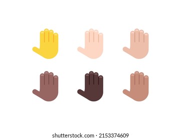 All Skin Tones Raised Back of Hand Gesture Emoticon Set. Raised Back of Hand Emoji Set