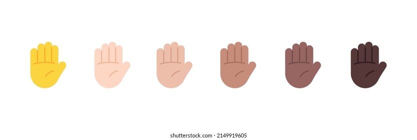 All Skin Tones Raised Hand Gesture Emoticon Set. Raised Hand Emoji Set