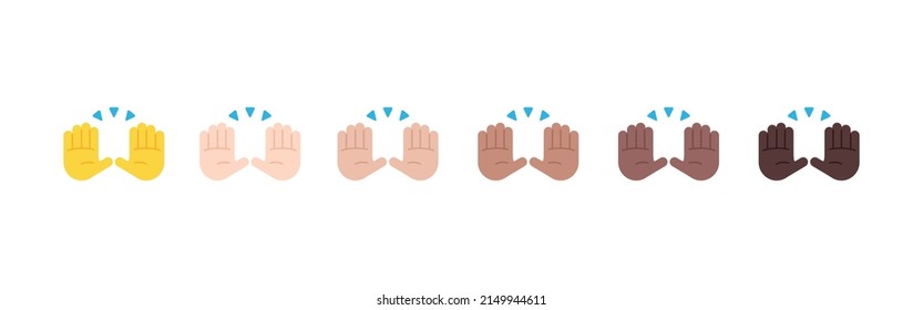 All Skin Tones Raising Hands Gesture Emoticon Set. Raising Hands Emoji Set